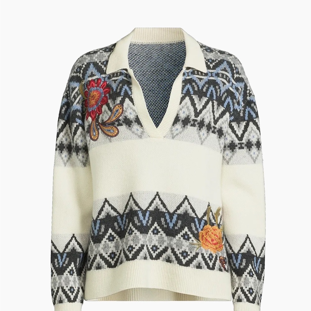 NWT Johnny Was Fair Isle Embroidered Sweater - Picture 2 of 11
